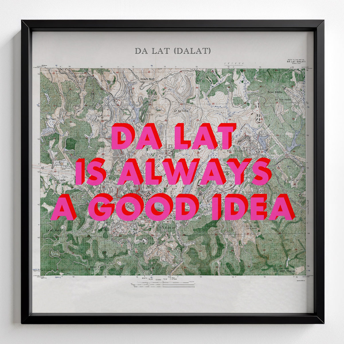 Da Lat Retro Pop Art Map Print (square) - black frame mockup - Magic Posters