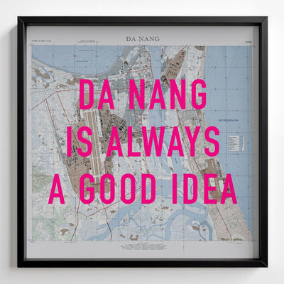 Da Nang Retro Pop Art Map Print (square) - black frame mockup - Magic Posters