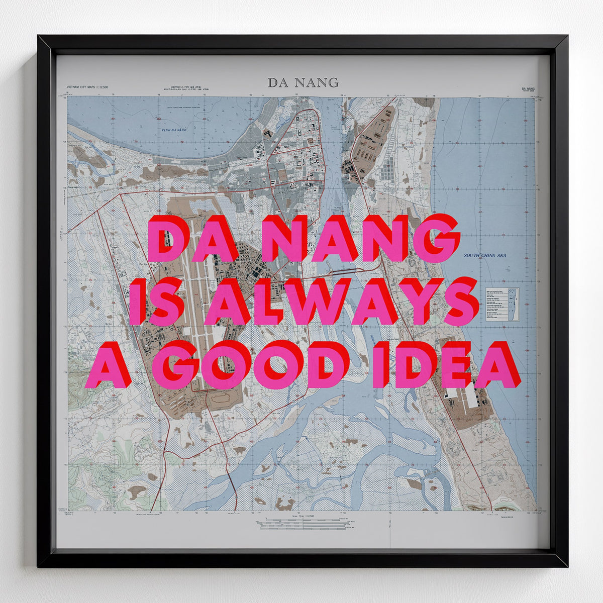 Da Nang Retro Pop Art Map Print (square) - black frame mockup - Magic Posters