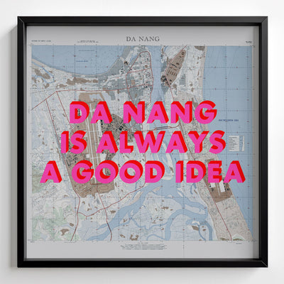 Da Nang Retro Pop Art Map Print (square) - black frame mockup - Magic Posters
