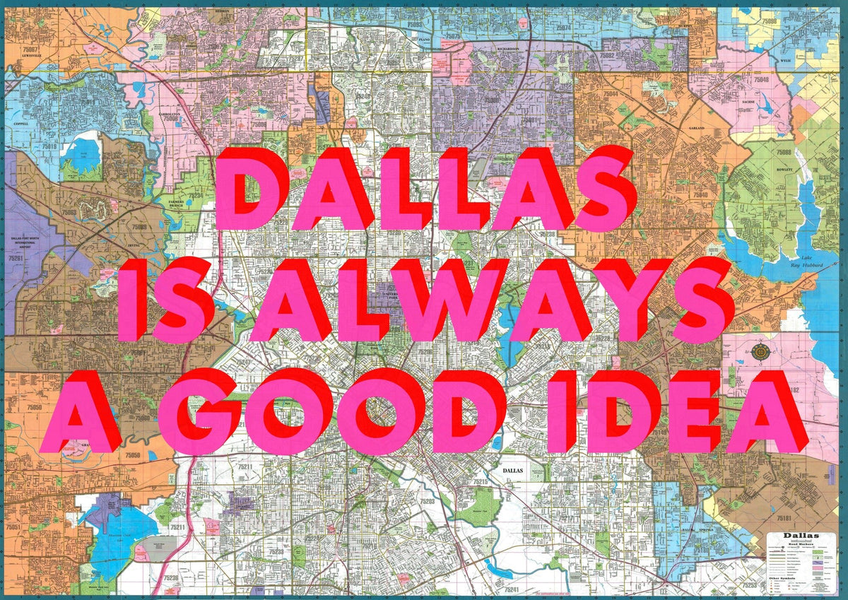 Dallas Retro Pop Art Map Print (landscape)