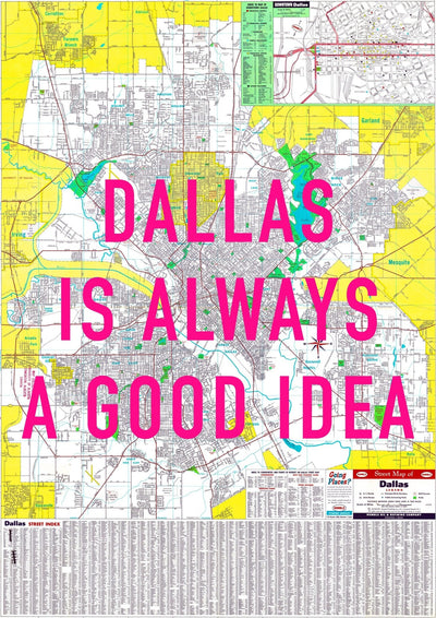 Dallas Retro Pop Art Map Print (portrait)