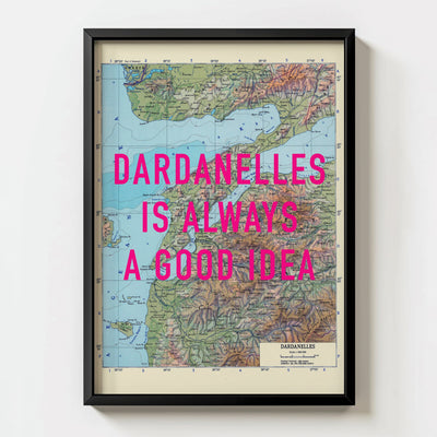Dardanelles Retro Pop Art Map Print (portrait) - black frame mockup - Magic Posters