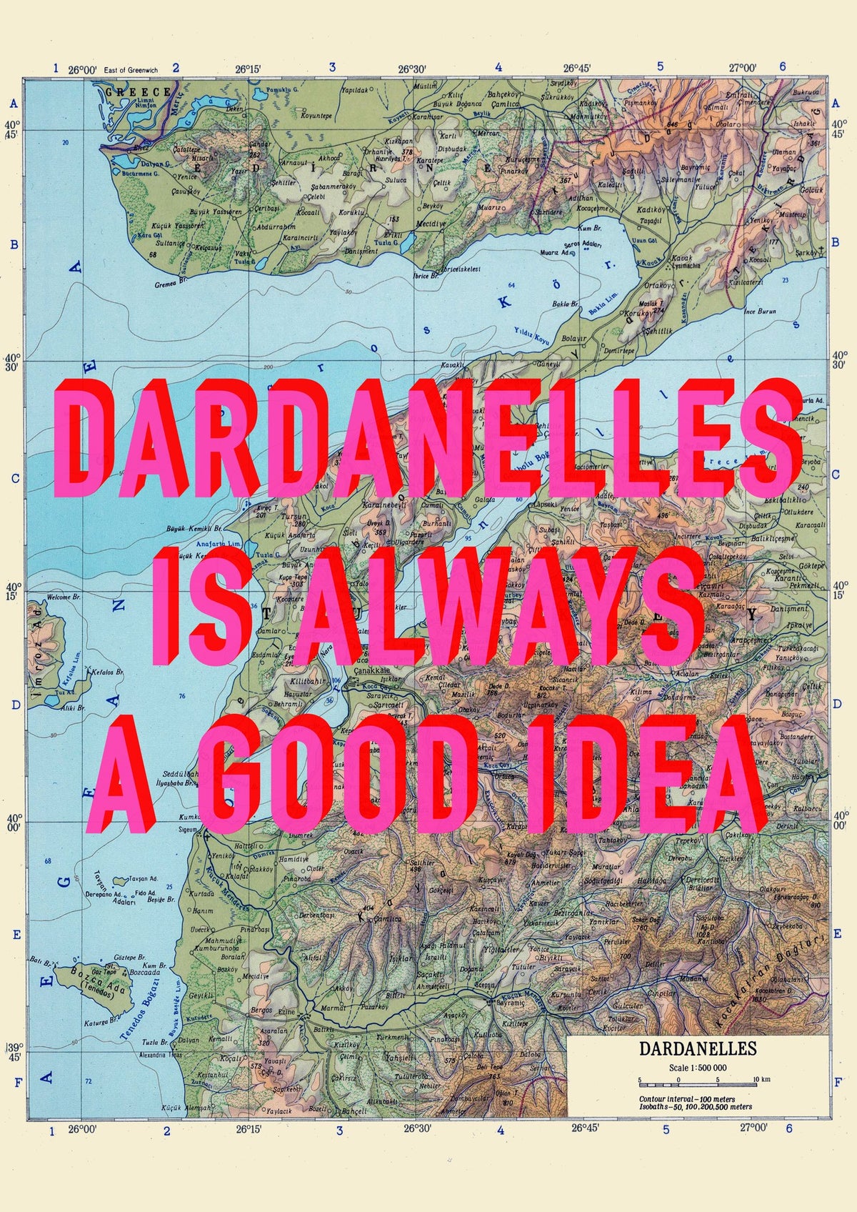 Dardanelles Retro Pop Art Map Print (portrait) - Magic Posters