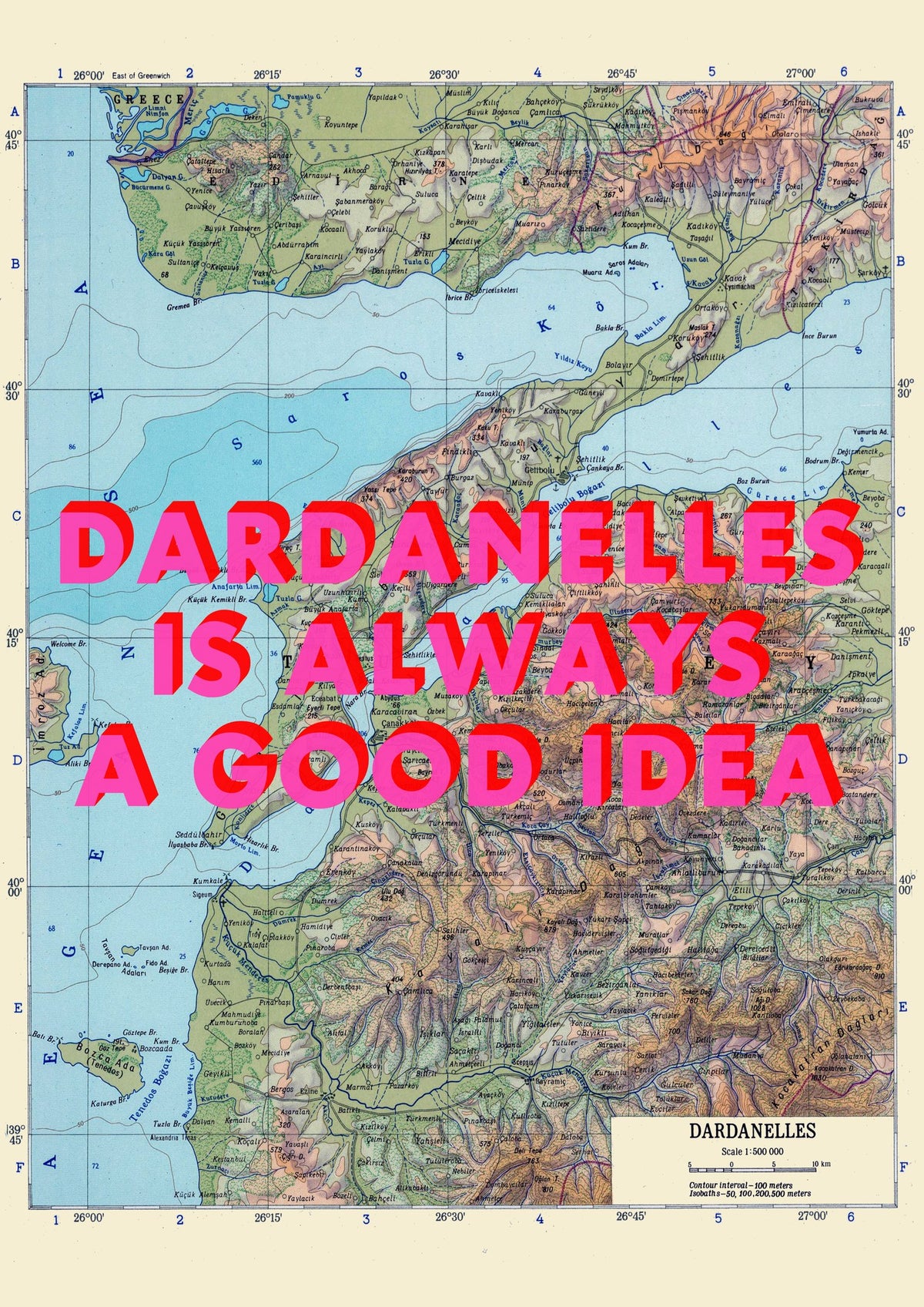 Dardanelles Retro Pop Art Map Print (portrait) - Magic Posters