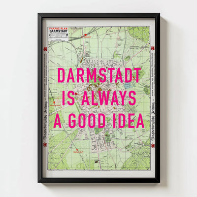 Darmstadt Retro Pop Art Map Print (portrait) - black frame mockup - Magic Posters
