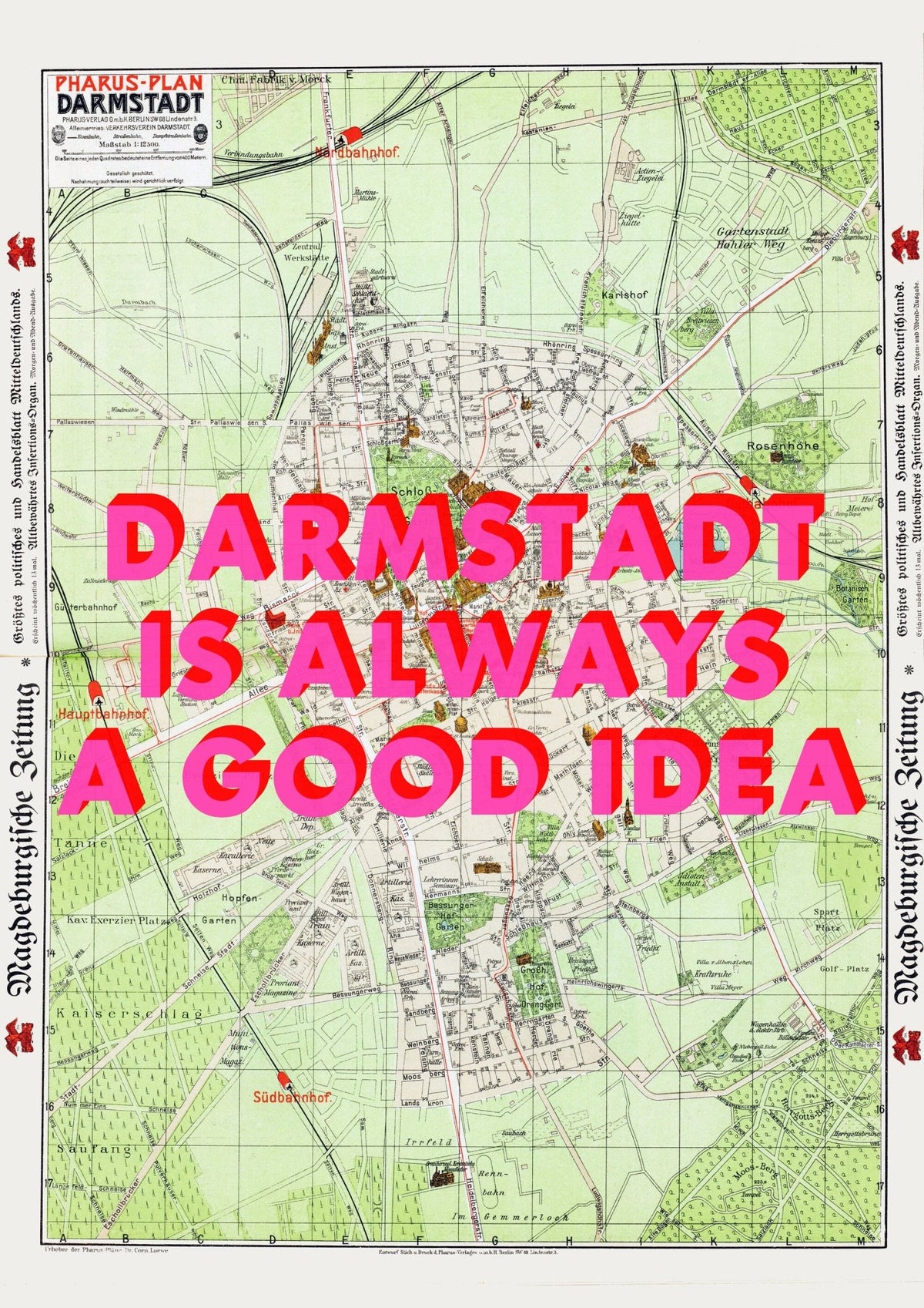 Darmstadt Retro Pop Art Map Print (portrait) - Magic Posters
