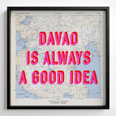 Davao Retro Pop Art Map Print (square) - black frame mockup - Magic Posters Bold
