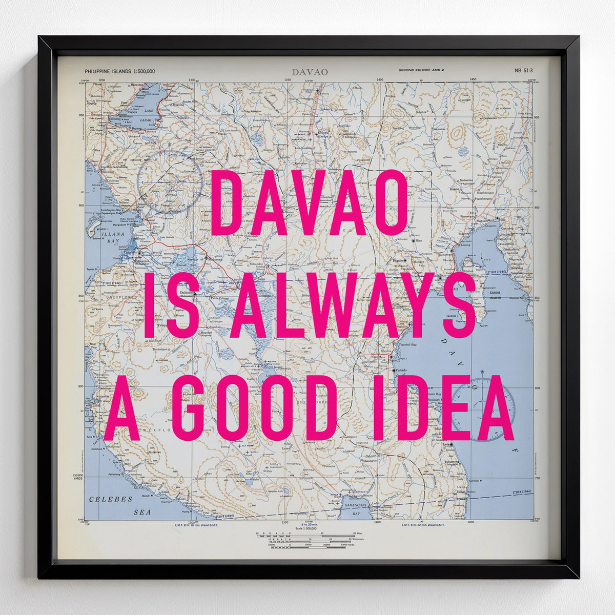 Davao Retro Pop Art Map Print (square) - black frame mockup - Magic Posters