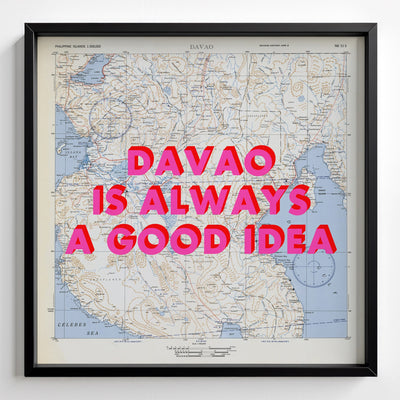 Davao Retro Pop Art Map Print (square) - black frame mockup - Magic Posters