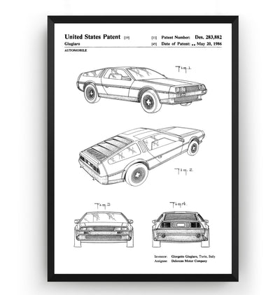 DeLorean Back To The Future Car 1986 Patent Print - Magic Posters