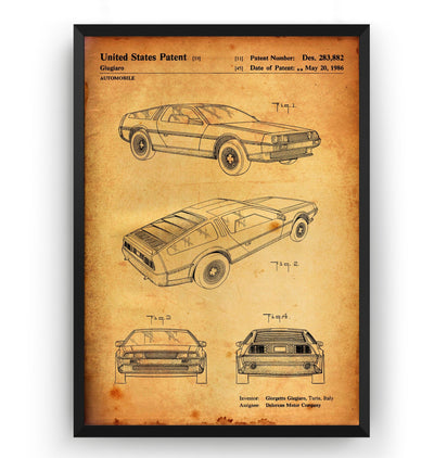 DeLorean Back To The Future Car 1986 Patent Print - Magic Posters