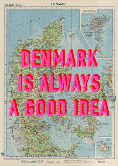Denmark Retro Pop Art Map Print (portrait) - Magic Posters