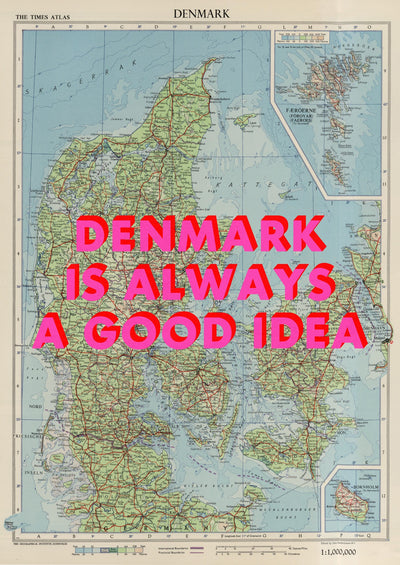 Denmark Retro Pop Art Map Print (portrait) - Magic Posters
