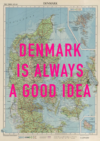 Denmark Retro Pop Art Map Print (portrait) - Magic Posters