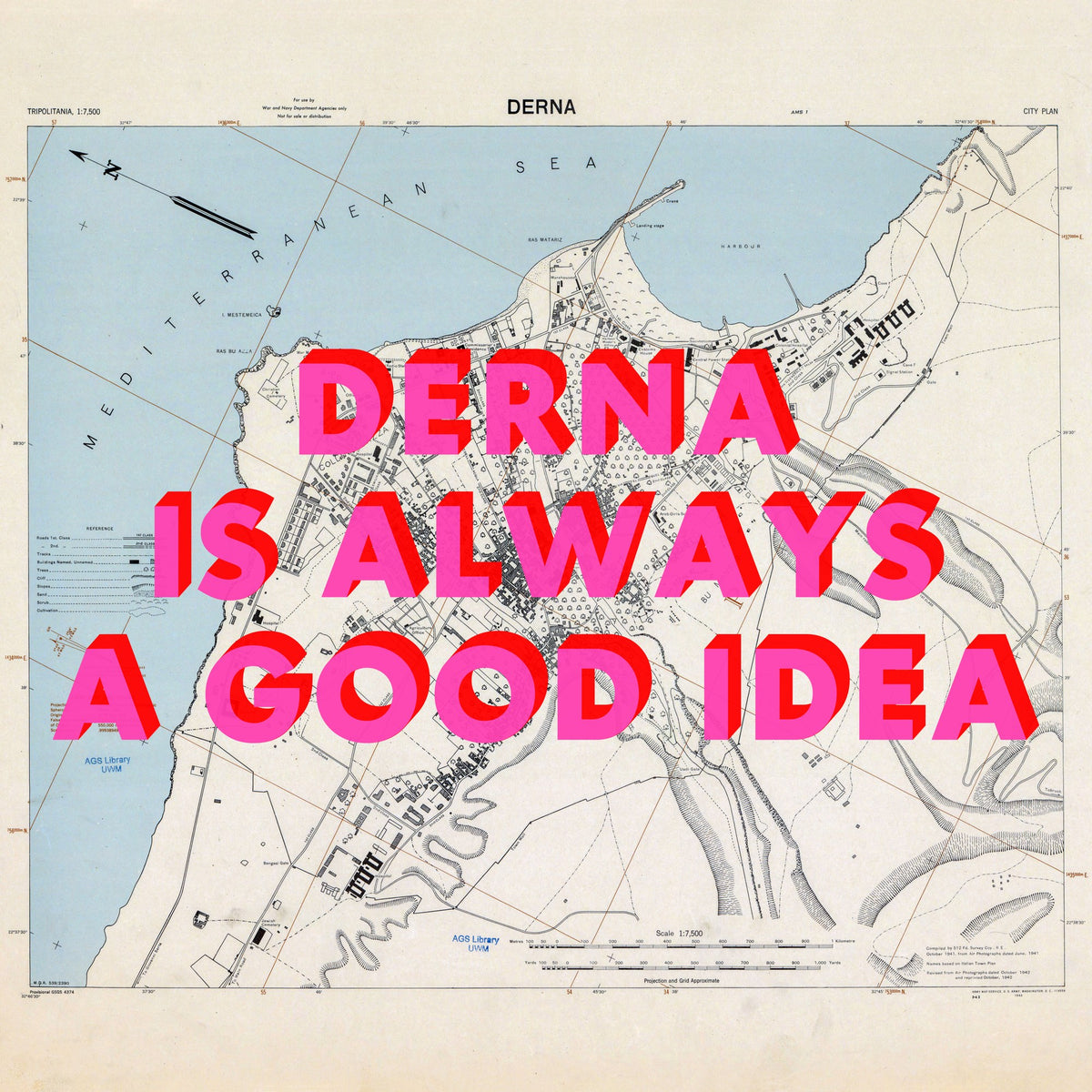 Derna Retro Pop Art Map Print (square) - Magic Posters