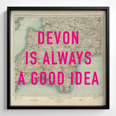 Devon Retro Pop Art Map Print - black frame mockup - Magic Posters
