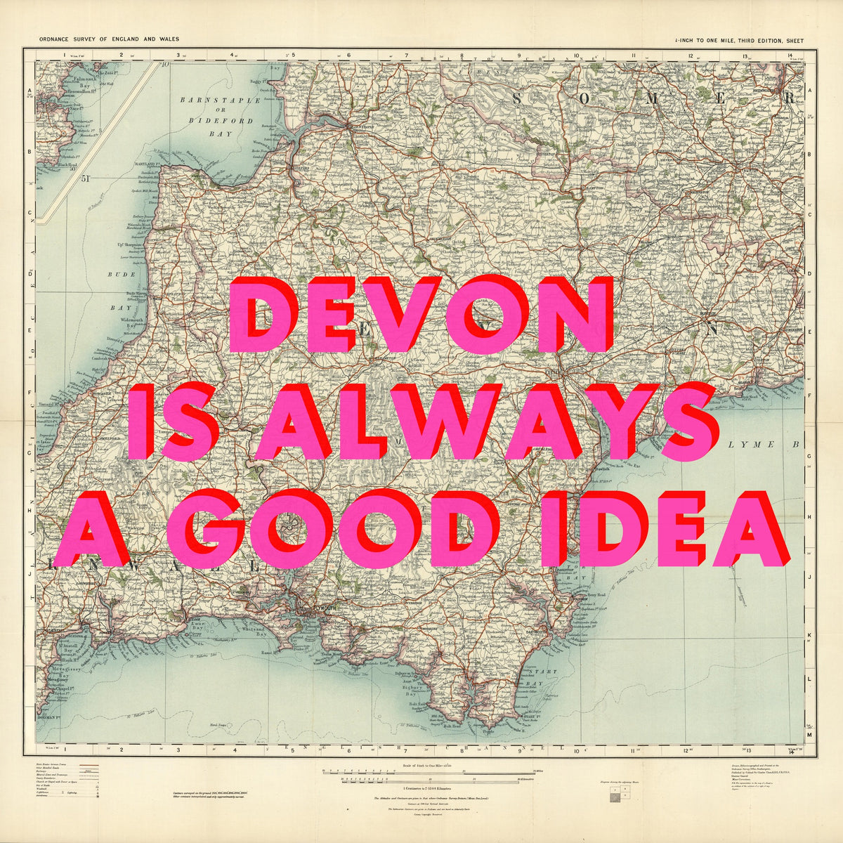 Devon Retro Pop Art Map Print