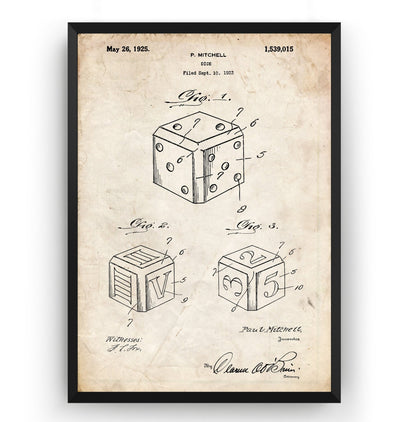 Dice 1925 Patent Print - Magic Posters