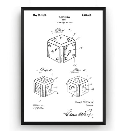 Dice 1925 Patent Print - Magic Posters