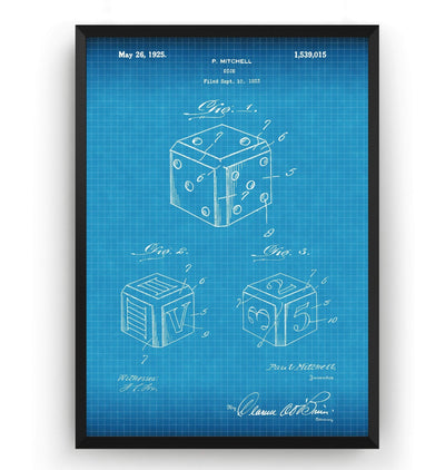 Dice 1925 Patent Print - Magic Posters
