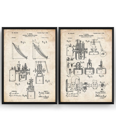 Diesel Combustion Engine Set Of 2 Patent Prints - Magic Posters