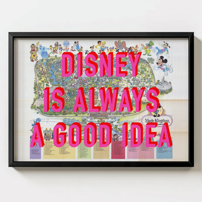 Disney World Florida Retro Pop Art Theme Park Map Print - black frame mockup - Magic Posters