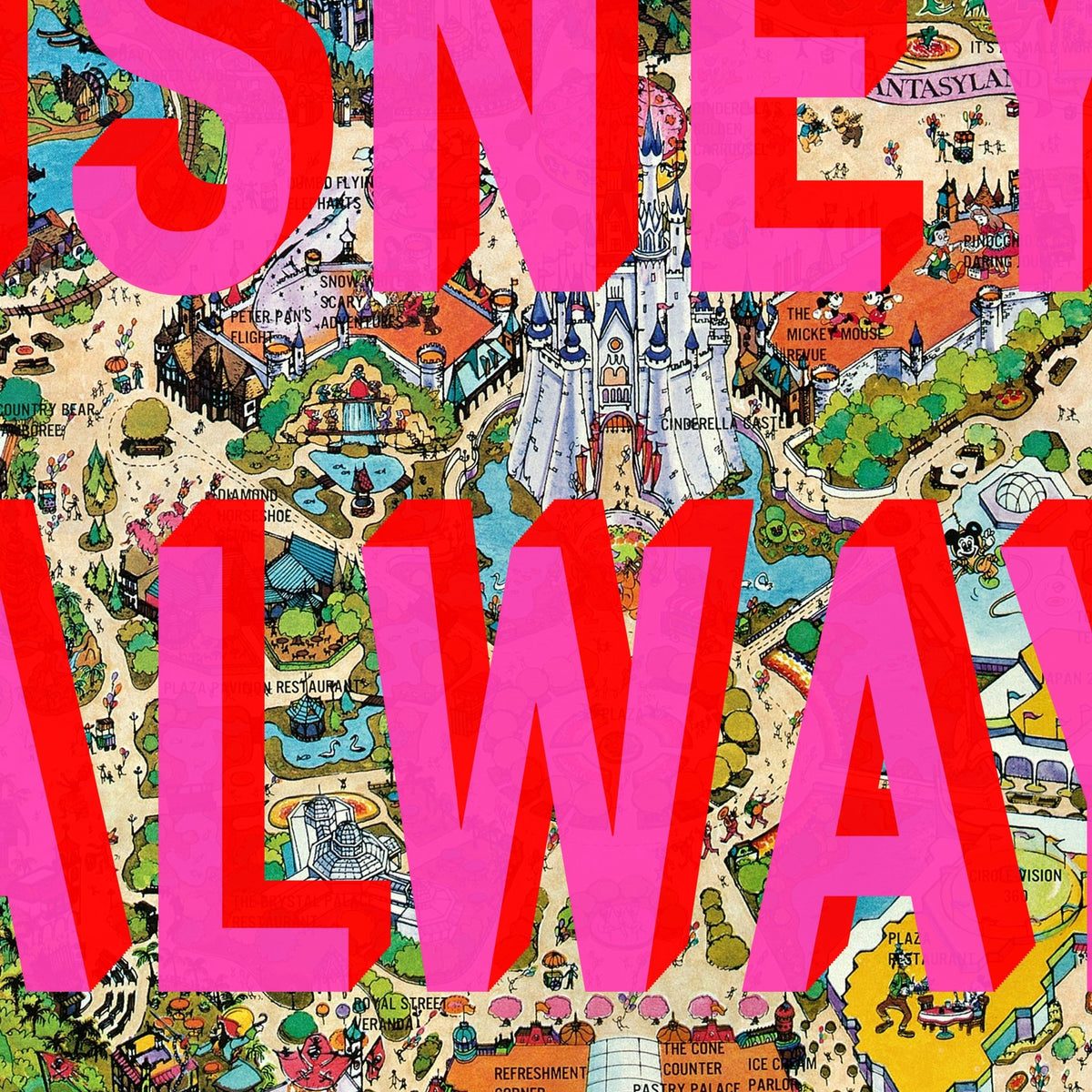 Disneyland Tokyo Retro Pop Art Theme Park Japan Map Print