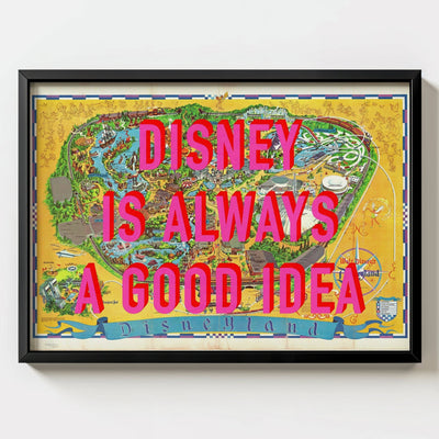 Disneyland California Retro Pop Art Theme Park Map Print - black frame mockup - Magic Posters
