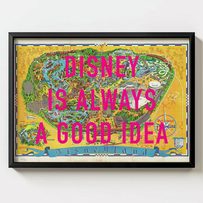 Disneyland California Retro Pop Art Theme Park Map Print - black frame mockup - Magic Posters