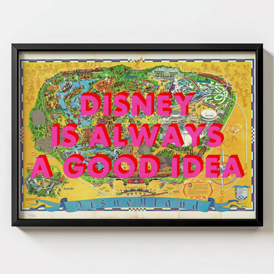 Disneyland California Retro Pop Art Theme Park Map Print - black frame mockup - Magic Posters