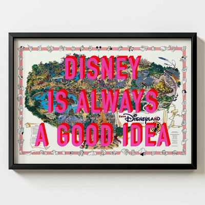 Disneyland Paris Retro Pop Art Theme Park Map Print - black frame mockup - Magic Posters