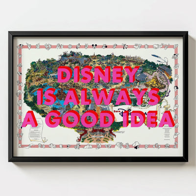 Disneyland Paris Retro Pop Art Theme Park Map Print - black frame mockup - Magic Posters