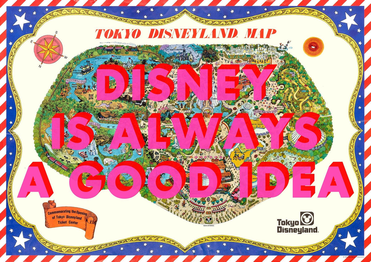 Disneyland Tokyo Retro Pop Art Theme Park Japan Map Print