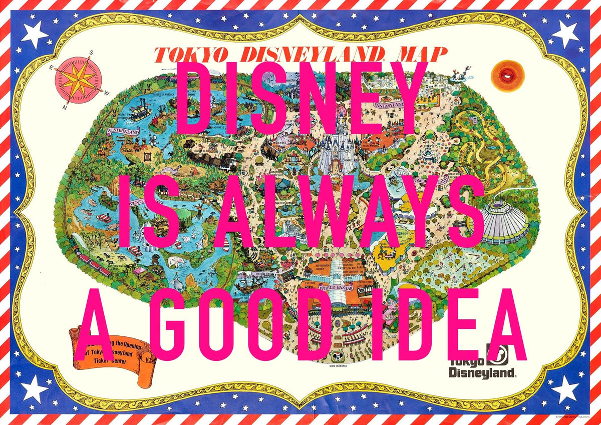 Disneyland Tokyo Retro Pop Art Theme Park Japan Map Print