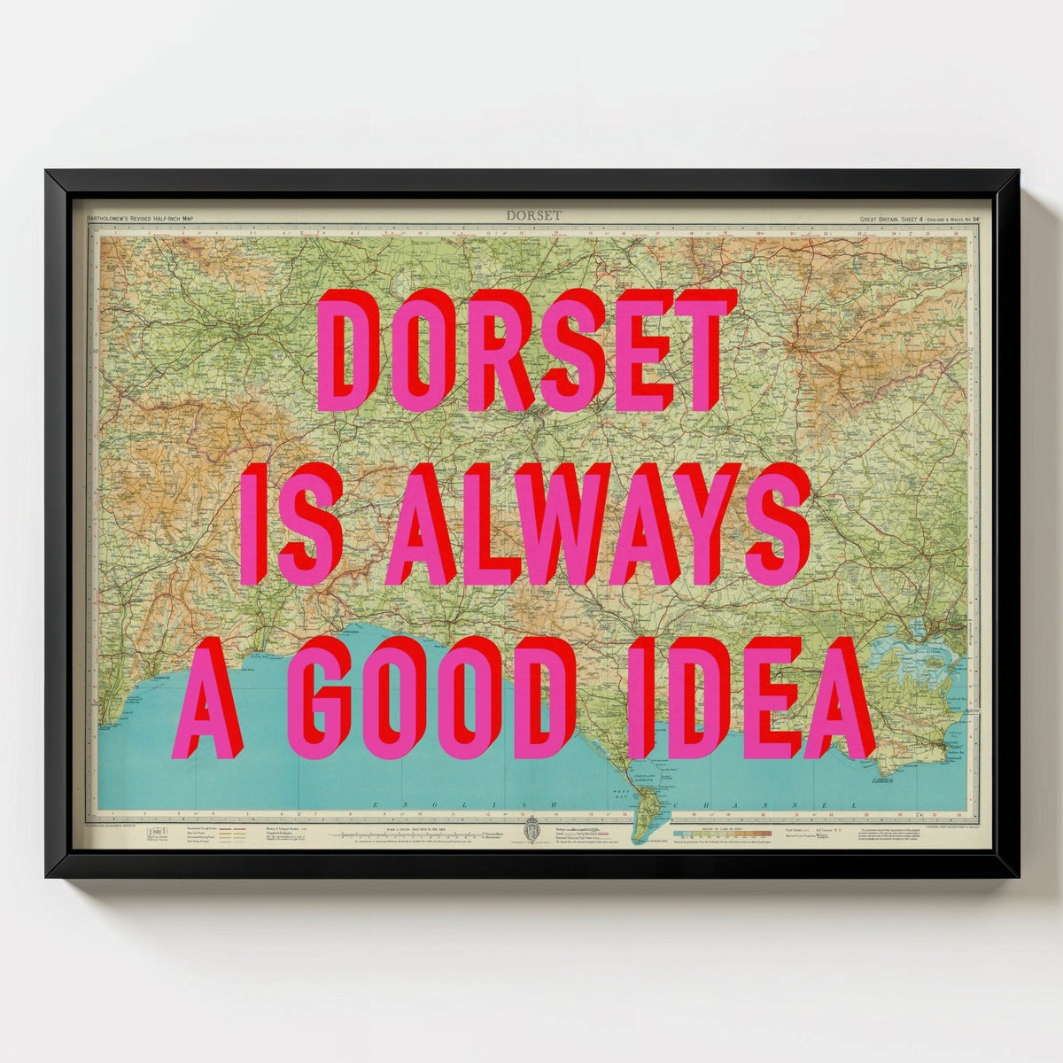 Dorset Retro Pop Art Map Print - black frame mockup - Magic Posters