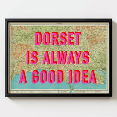 Dorset Retro Pop Art Map Print - black frame mockup - Magic Posters