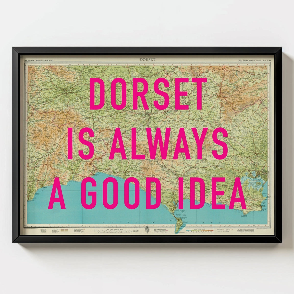 Dorset Retro Pop Art Map Print - black frame mockup - Magic Posters