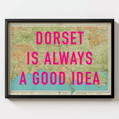 Dorset Retro Pop Art Map Print - black frame mockup - Magic Posters