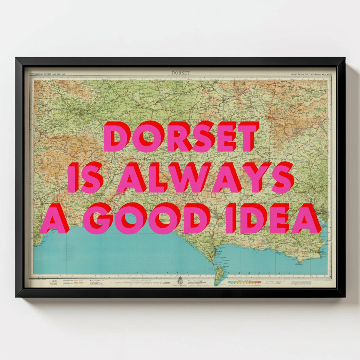 Dorset Retro Pop Art Map Print - black frame mockup - Magic Posters