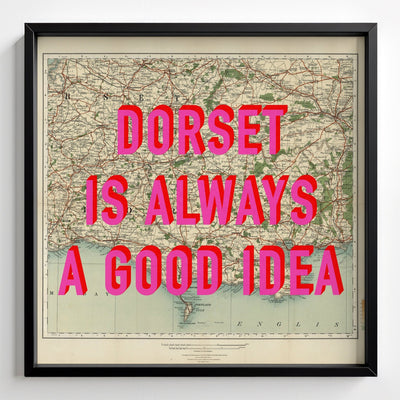 Dorset Retro Pop Art Map Print (Square) - black frame mockup - Magic Posters