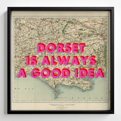 Dorset Retro Pop Art Map Print (Square) - black frame mockup - Magic Posters