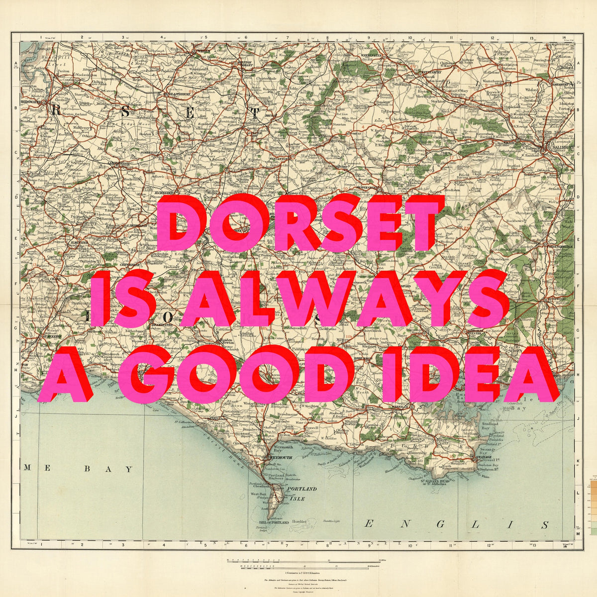 Dorset Retro Pop Art Map Print (Square)