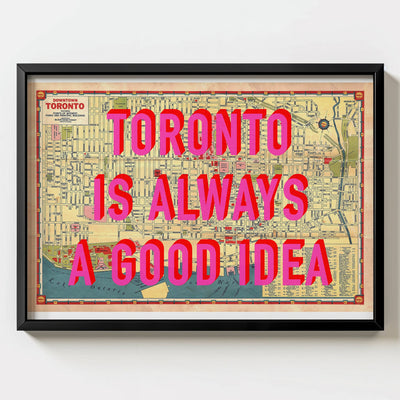 Downtown Toronto Retro Pop Art Map Print (landscape) - black frame mockup - Magic Posters Bold