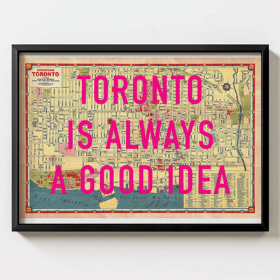 Downtown Toronto Retro Pop Art Map Print (landscape) - black frame mockup - Magic Posters