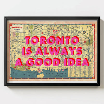 Downtown Toronto Retro Pop Art Map Print (landscape) - black frame mockup - Magic Posters