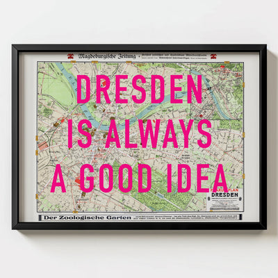 Dresden Retro Pop Art Map Print (landscape) - black frame mockup - Magic Posters