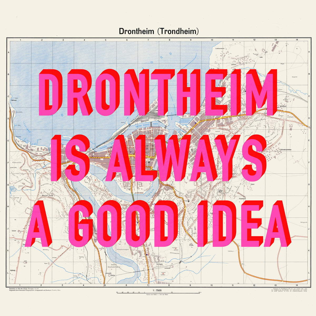 Trondheim (Drontheim) Retro Pop Art Map Print (square) - Magic Posters
