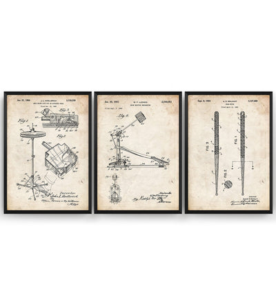 Drummer Set Of 3 Patent Prints - Magic Posters