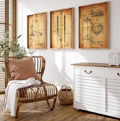 Drummer Set Of 3 Patent Prints - Magic Posters